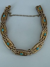 Beautiful Fine Victorian 9ct Rose Gold Turquoise Linked Bracelet - 15.0 GRAMMES