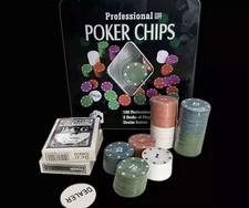 Professional Poker Set Gift Box with 100 Pieces Poker Chips, 2 Playing Cards, 