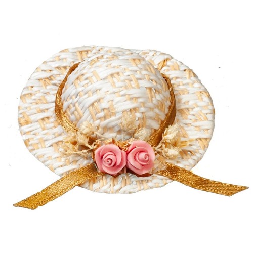 Straw hat with pink flower - hat,