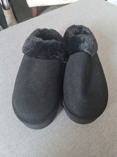 PRIMARK SLIDER SLIPPERS BLACK FUR LINED SIZE 5/6 THICK SOLE NEW