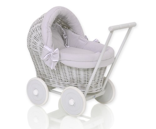 Wicker dolls pram grey base - pram,
