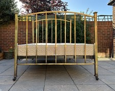 Edwardian Style All Brass & Cast Iron Double Bed Frame & Base with Casters