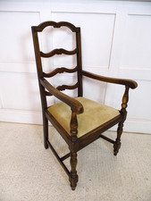 Large Oak ladder back armchair bedroom dressing chair prop 1920s