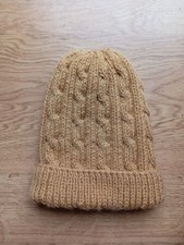 Hand Knitted Cable Patterned Hat Mustard Colour. One Size.