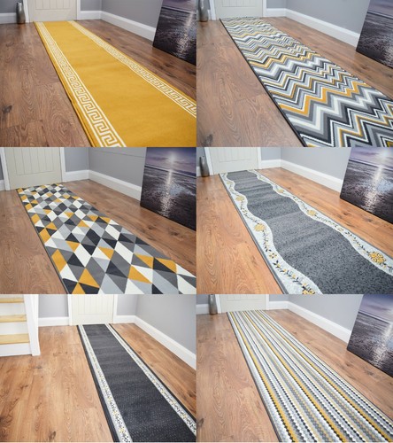 Very long ochre grey hallway - long,