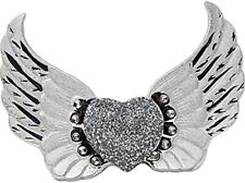 Big Silver Heart Wing Sparkle Diamond Ornament - Stunning Bling Display Piece
