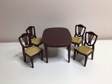 Vintage Lundby Dolls House Brown Regency Stripe Dining Table Set