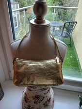 Vintage 80s Gold Metallic Leather House of Fraser 8" Handbag VGC