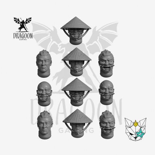 Samurai style heads - heads, (x10)