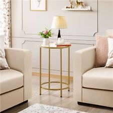Round Side Table with Glass Top, Gold End Table with Metal Frame for Living Room