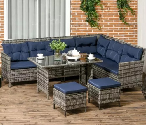 Garden dining set - large, rattan