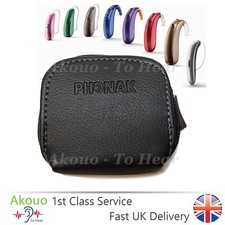 Genuine Phonak Hearing Aid Soft Leather Travel Case Pouch- Charcoal Grey- NEW