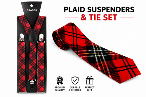 Men red tartan braces tie - men's,
