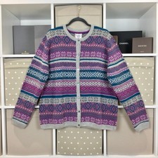 Fair Isle Wool Mix Cardigan XL Size 20-22 Purple Knit Land Girl Country Rose