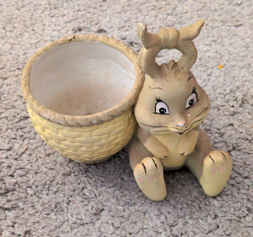 Ceramic rabbit figurine basket - rabbit,