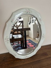 Vintage White Pink Floral Ceramic Porcelain Wall Oval Mirror Any Orientation
