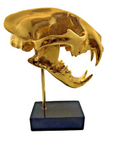 Gold leopard skull on marble black base figure skull gothic oddity decor