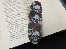 Skulls and Three Rose Bookmark – Gothic Floral Dark Academia Gift