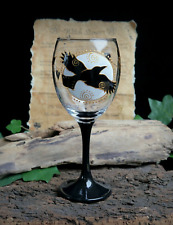 Hand Painted Witches Wine Glass Chalice Raven Moon Wicca Pagan Altar Yule Gift