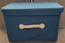 NIP Large Lidded Foldable Teal Blue Fabric Storage Box With White Handle 