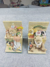 Vintage Pair Of Teddy Bear Bookends Featuring Bear Rabbit And Dog N32