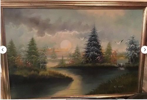 Large framed oil board - framed, on