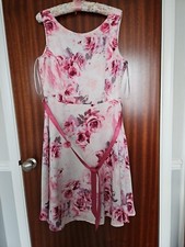 Ladies M&CO Pink Floral Lined Dress Worn Once