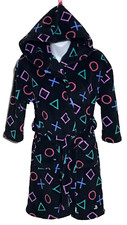 M&S/SONY PLAYSTATION kids 8-9 YEARS fleece HOODED DRESSING GOWN black VGC