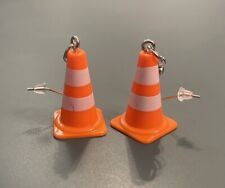 Fun Traffic Cone Roadworks Orange Bollard Dangle / Drop Earrings New In Pouch