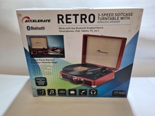 Accelerate 3 Speed Suitcase Turntable With Wireless Speaker Bluetooth (O)