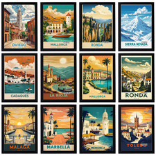 Vintage Travel Holiday Poster Retro City Print Decor Spain Wall Art A5 A4 A3