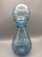 La Verrerie De Biot French Blue Glass Wine Decanter With Stopper 27cm Tall