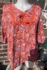 Blouse Orange Floral Tied Neck