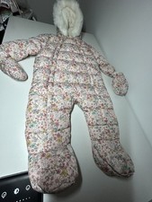 Baby Girls 6-9 Months Pramsuit Snowsuit Fleece Lined & Mittens Fred & Flo NWOT