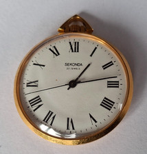 Sekonda Pocket Watch Open Face Gold Tone Mechanical 21 Jewel USSR Working