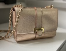 Aspinal of London Rose Gold Lottie Bag Leather Chain Small Shoulder Crossbody