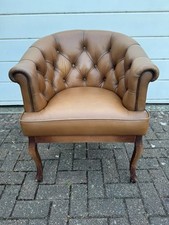 Laura Ashley ‘Ruston’ Tan Leather Chesterfield Style Tub Armchair Chair