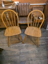 Ercol Blondewood Pair Vintage Model 400 Chairs 1960s/70s 4 spindle hoop backs
