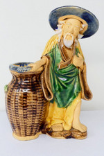 Chinese Shiwan Mudman Elderly Man With Jar Sancai Glazed Ceramic Figure