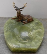 Austrian Cold Painted Bronze Stag Deer Onyx Marble Ashtray Sweet Dish Antique