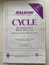 Raleigh Dealer 1974 Retail Price List Chopper Commando RSW Team Record Shopper