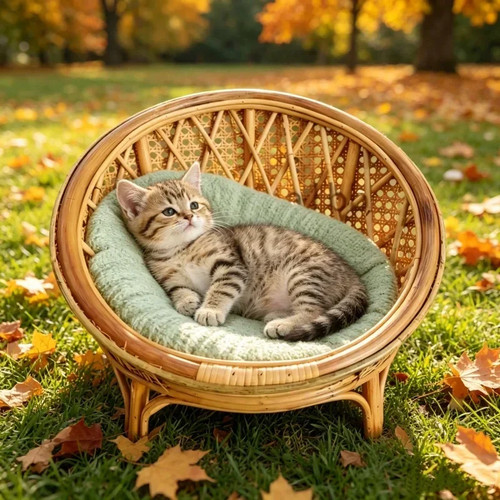 Elevated round wicker cat - elevated,