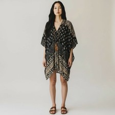 Camilla Short Lace Up Kaftan One Size OS Silk Mini Black Dress