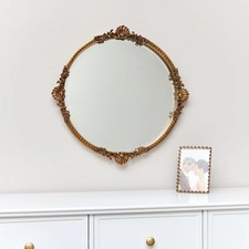Round gold ornate wall mirror - round,