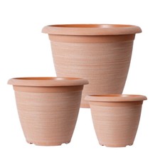 Garden Planters Set, Helix Powdered Clay, 3 sizes, drainage holes, plastic pots