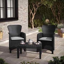 3Pc Rattan Bistro Set Patio Conservatory Coffee Table Sofa Chairs with Armrests