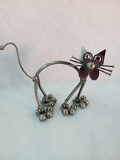 Small Styled Hand Made Cat Silver Colour Ornament Metal Figure 8.5cm High