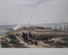 Hartlepool with St Hilda's Church. 1842 print. Artist, T Creswick. Co. Durham.