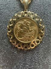 1912 Gold Full Sovereign George V - 9ct Gold Pendant Mount 10.98g