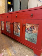 Oriental Print Red Chalk Paint Sideboard Cabinet
